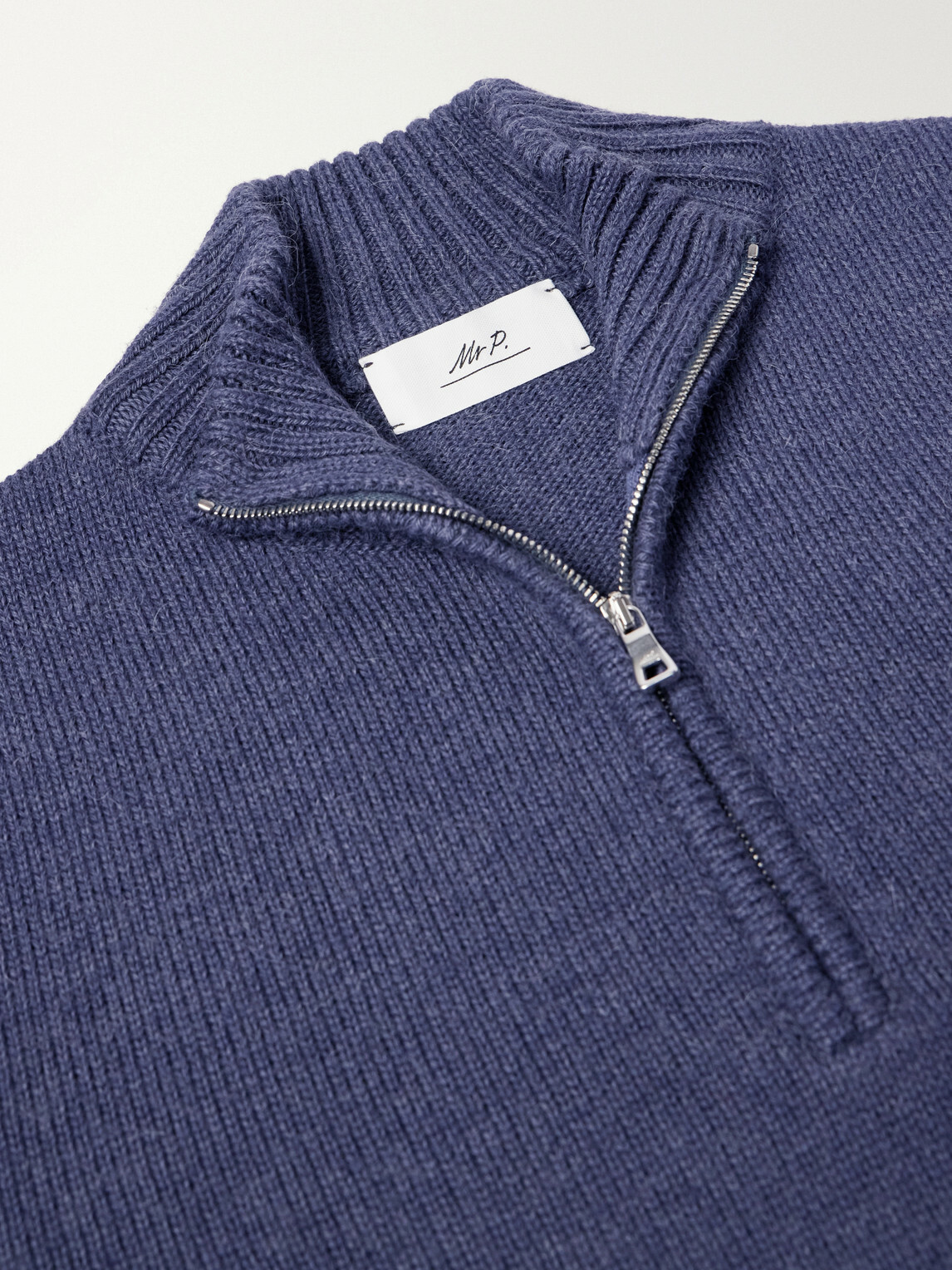 Mr P. - Rib-Trimmed Alpaca Half-Zip Sweater - Blue