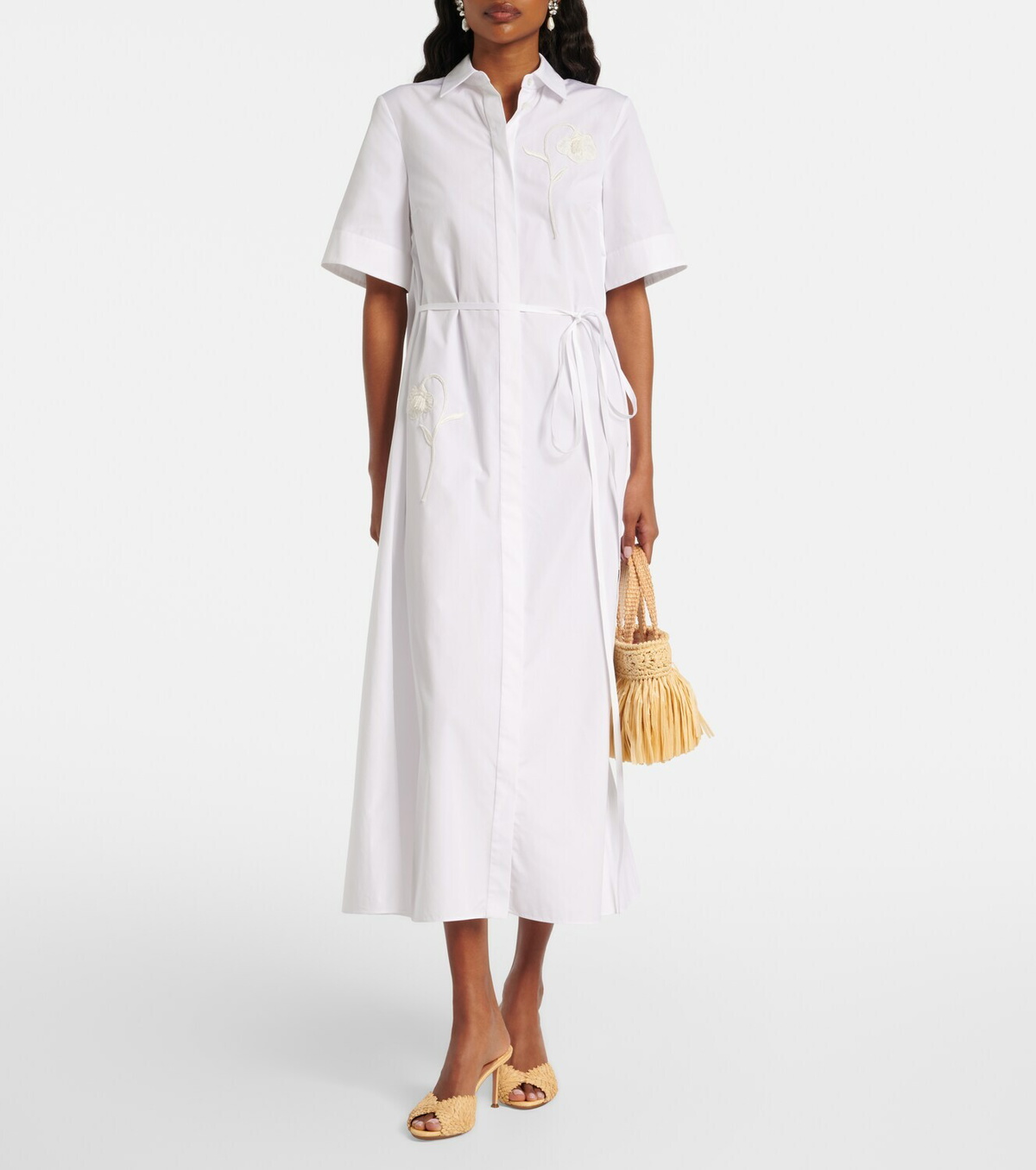 Erdem Embroidered cotton poplin shirt dress