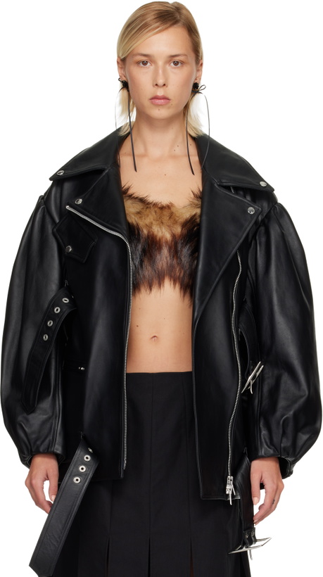 Photo: Simone Rocha Black Puff Sleeve Multi Belt Leather Biker Jacket