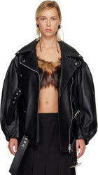 Simone Rocha Black Puff Sleeve Multi Belt Leather Biker Jacket