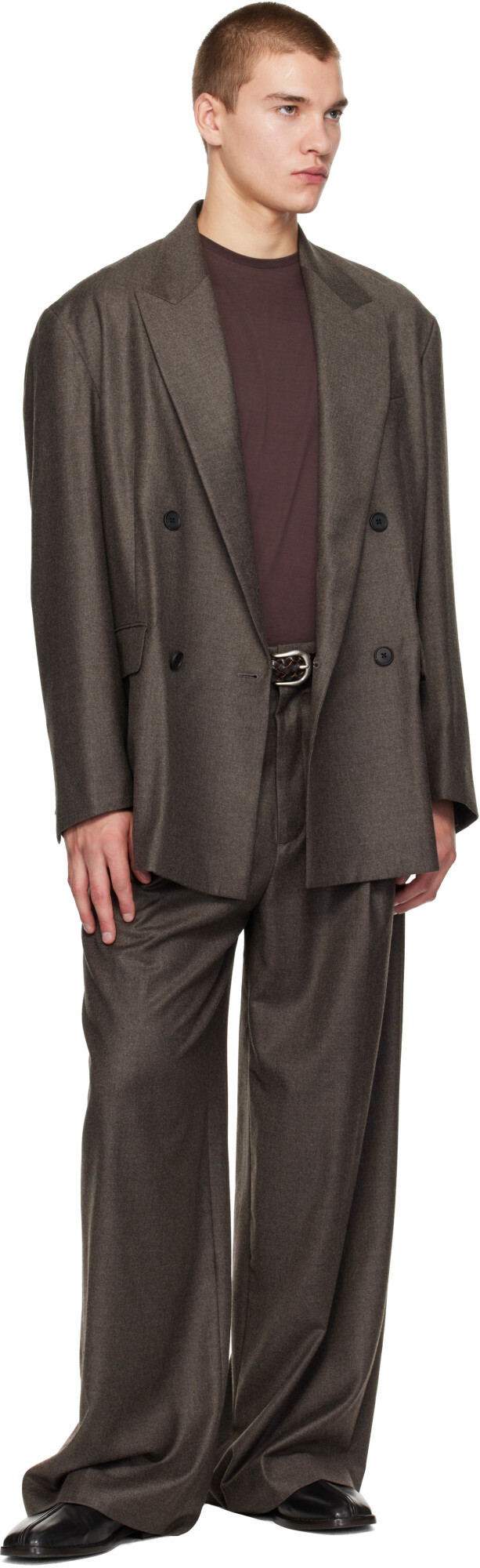 ssstein Brown Wool Flannel Extra Wide Trousers