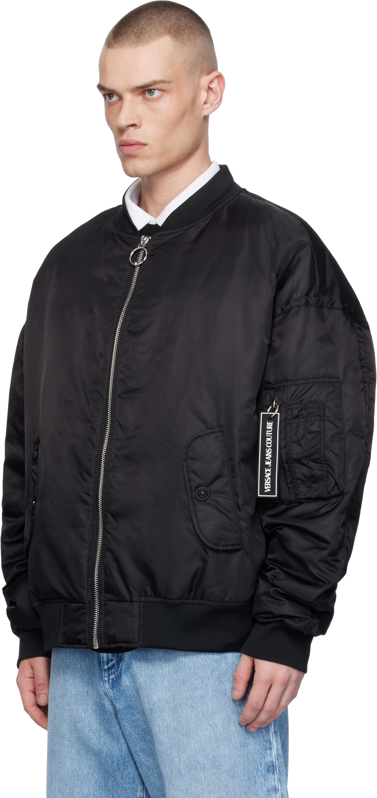 Versace Jeans Couture Black Logo Down Bomber Jacket Versace