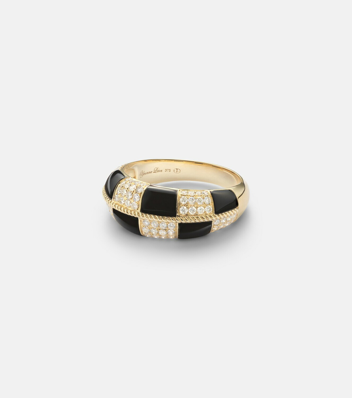 Yvonne Léon Alliance Damier 9kt gold ring with diamonds and onyx