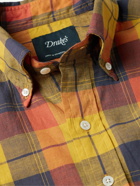 DRAKE'S - Button-Down Collar Checked Cotton, Linen and Ramie-Blend Shirt - Yellow