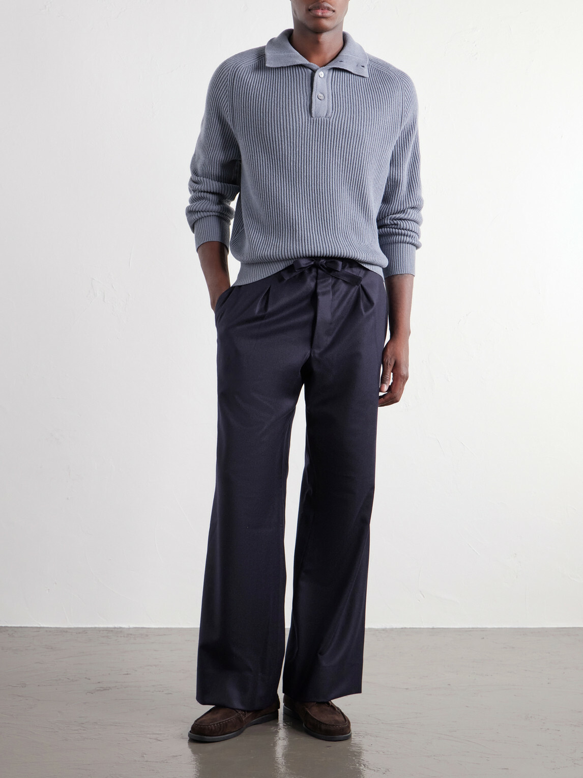 Stòffa - Ribbed Cashmere Polo Sweater - Blue