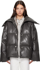 Nanushka Khaki Alora Down Vegan Leather Jacket
