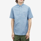 Beams Plus Men's Button Down Popover Short Sleeve Chambray Shirt in Blue