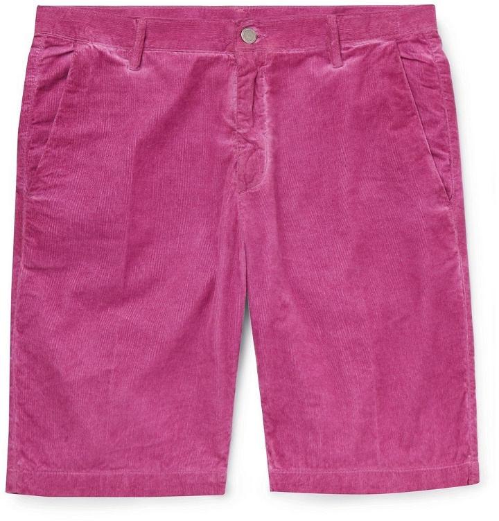 Photo: Massimo Alba - Slim-Fit Watercolour-Dyed Cotton-Corduroy Shorts - Pink
