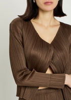 Pleats Please Issey Miyake Pleated Woven Cardigan Brown