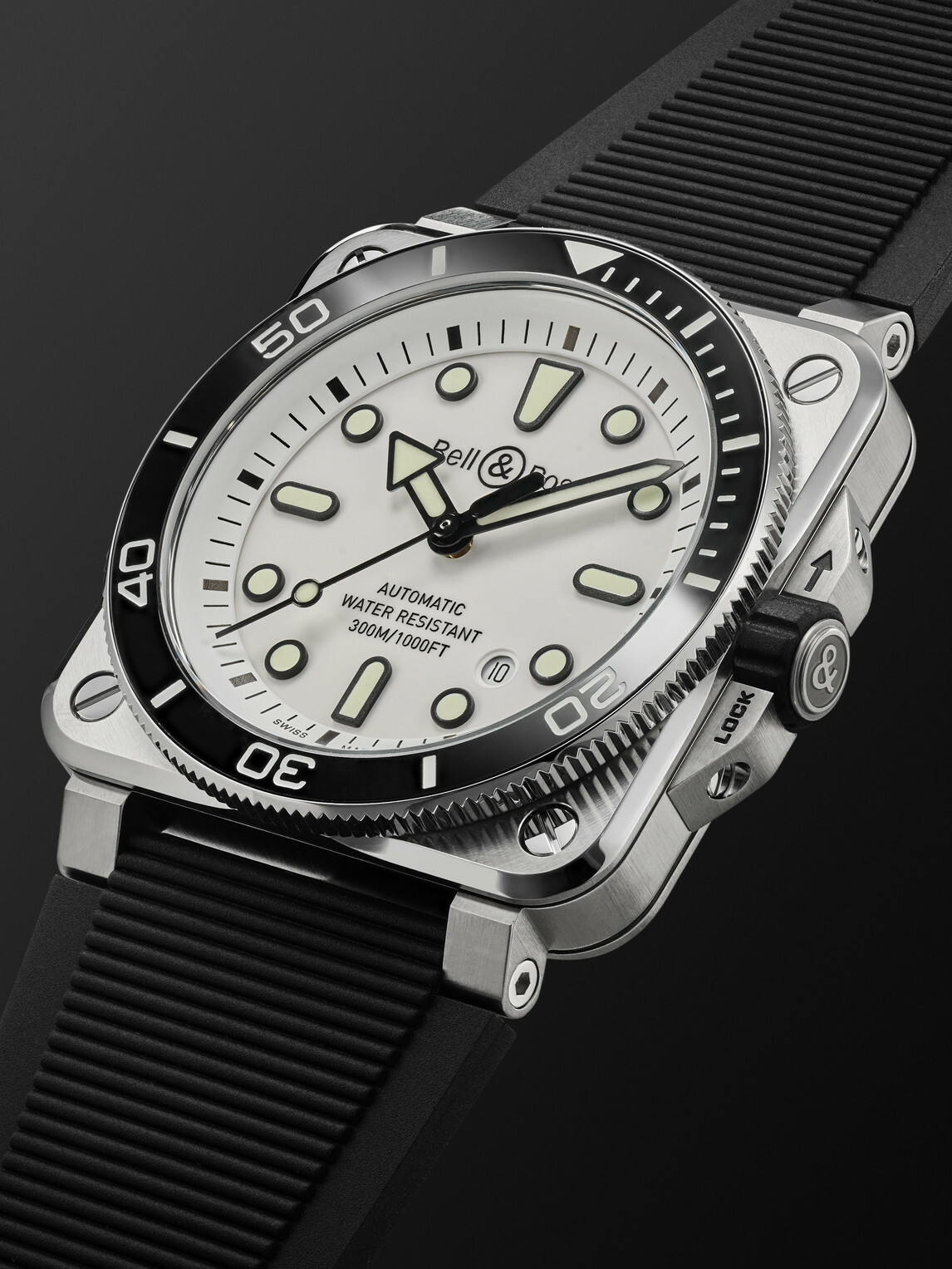 Bell & Ross - BR-03 Diver Automatic Stainless Steel Watch, Ref. BR03A-D-WH-ST/SRB