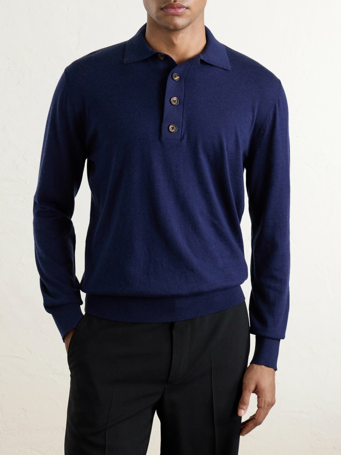 Eleventy - Cotton and Cashmere-Blend Polo Shirt - Blue