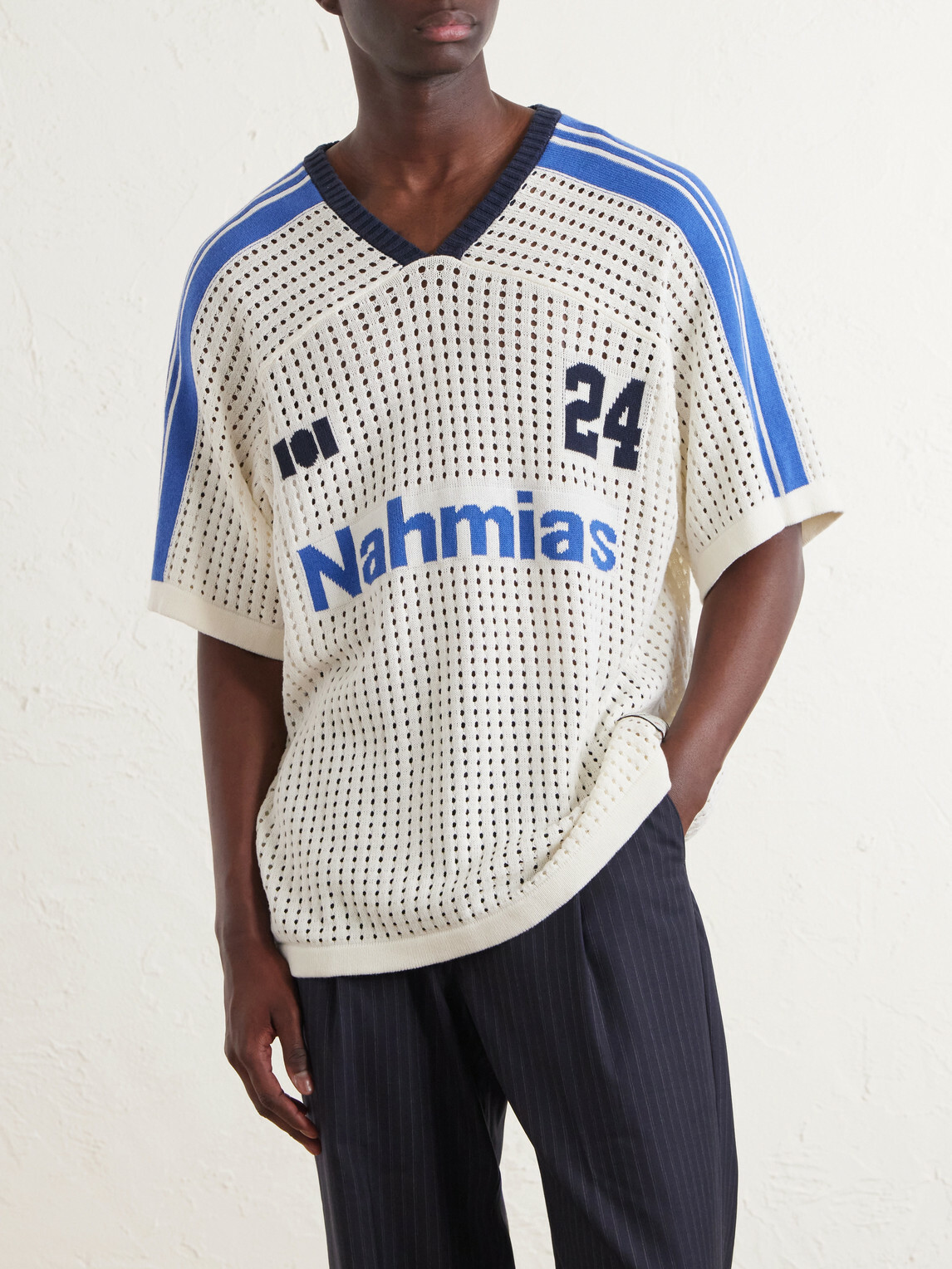 NAHMIAS - Logo-Jacquard Perforated Cotton T-Shirt - White