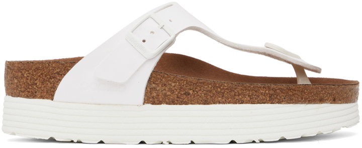 Photo: Birkenstock White Papillio Gizeh Platform Sandals