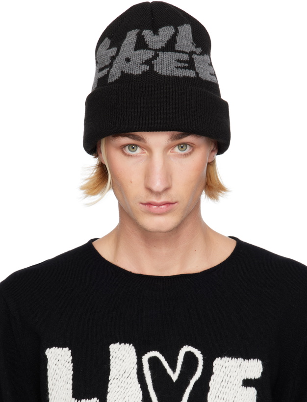 Photo: Comme des Garçons Shirt Black Jacquard Knit 'LIVE FREE' Beanie