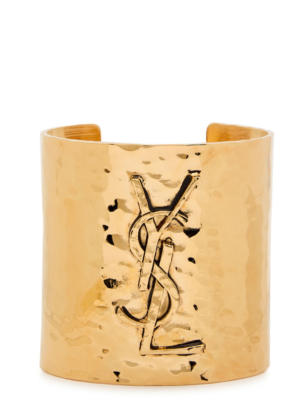 Photo: Saint Laurent Logo Hammered Cuff Gold