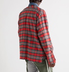 Greg Lauren - Frayed Denim-Trimmed Checked Cotton-Flannel Shirt - Red