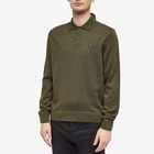 Maison Kitsuné Men's Fox Head Patch Knit Polo Shirt in Khaki