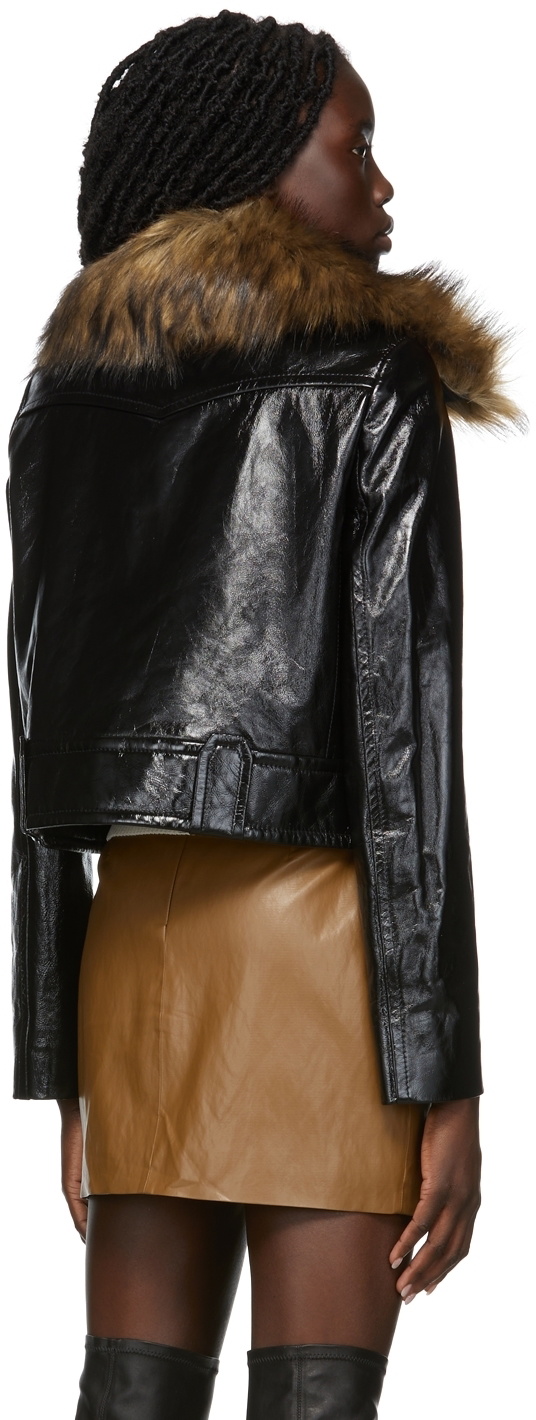 Blancha Shearling Cropped Jacket With White Fur Trim In Leather in Brown