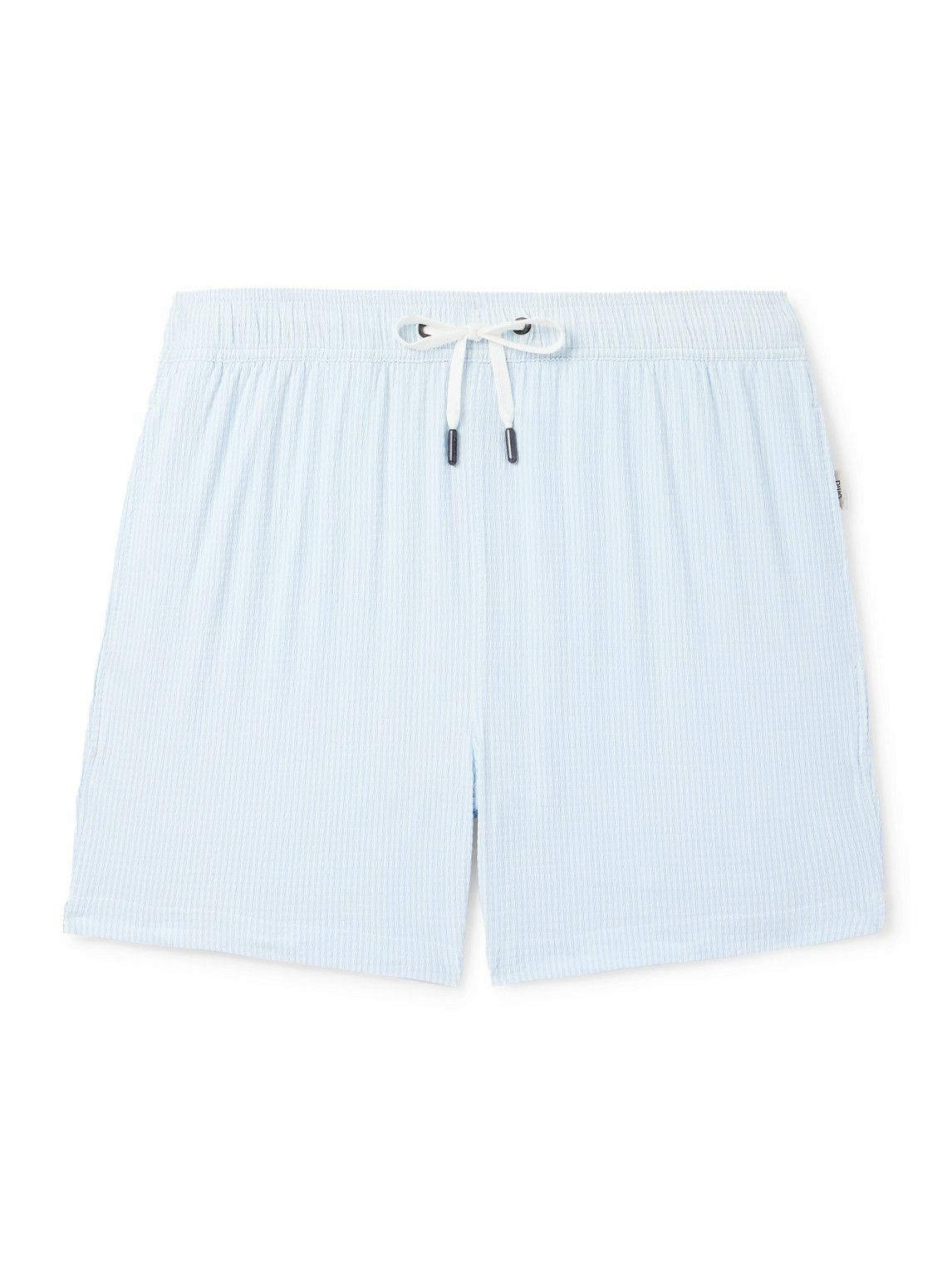 Onia - Charles Slim-Fit Short-Length Striped Seersucker Swim Shorts - Blue