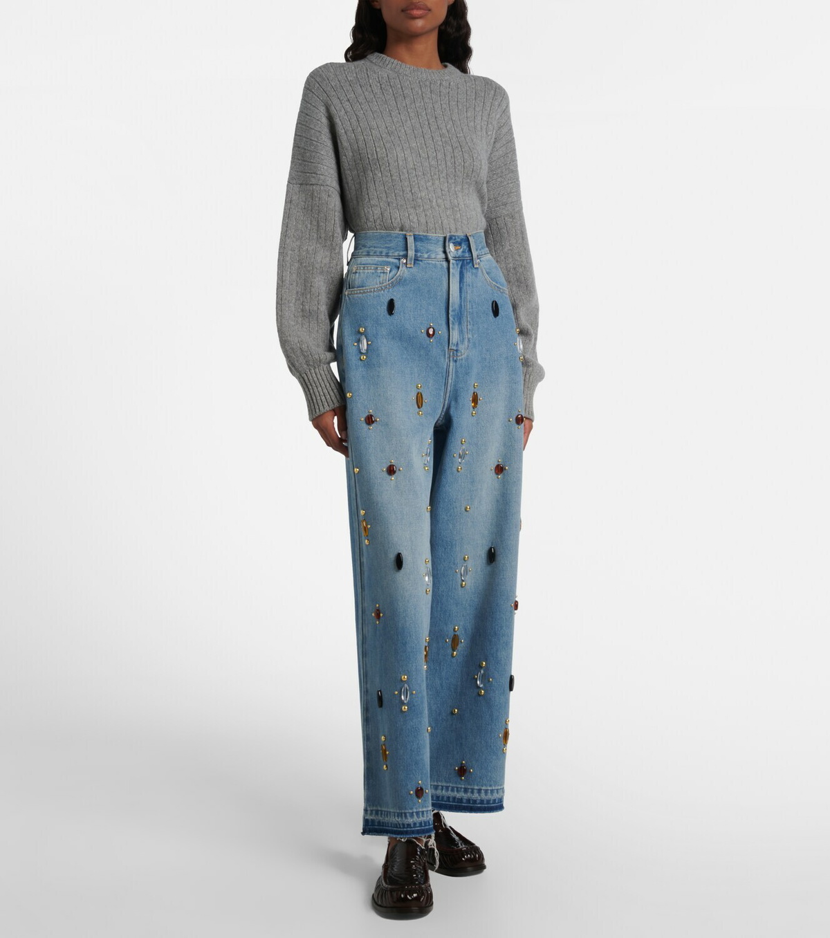 Xu Zhi Embellished high-rise wide-leg jeans