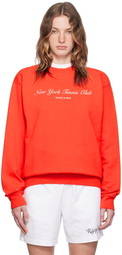 Photo: Sporty & Rich Red 'NY Tennis Club' Sweatshirt