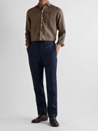 DE PETRILLO - Grandad-Collar Slub Linen Shirt - Brown