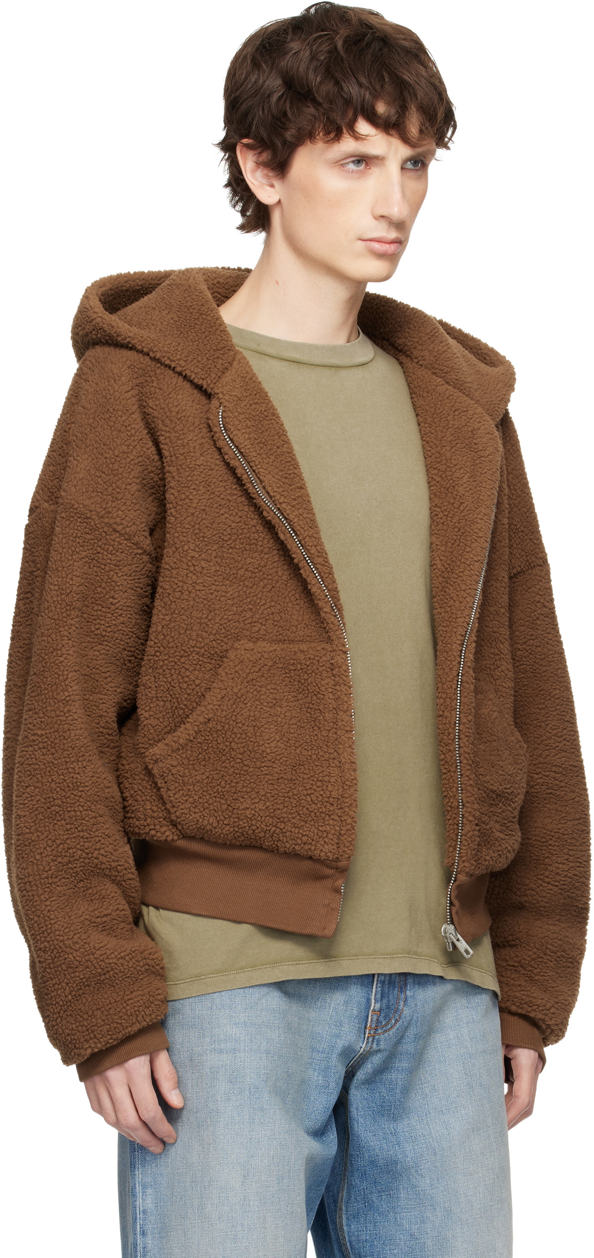 ERL Brown Terry Fleece Zipped Hoodie