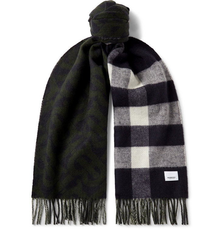 Photo: Burberry - Reversible Fringed Cashmere-Jacquard Scarf - Blue