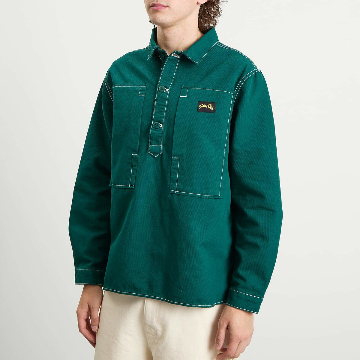 Stan Ray Men's Painters Pop Over Shirt in Botanical Green Bedford