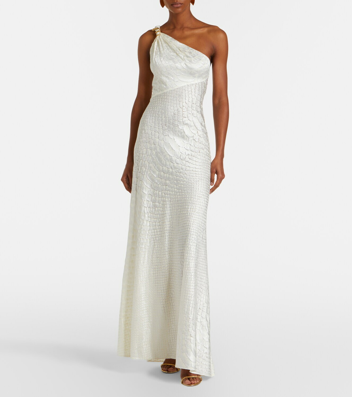 Roberto Cavalli Snake-print one-shoulder gown