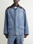 Bottega Veneta - Intrecciato Leather-Panelled Denim Jacket - Blue