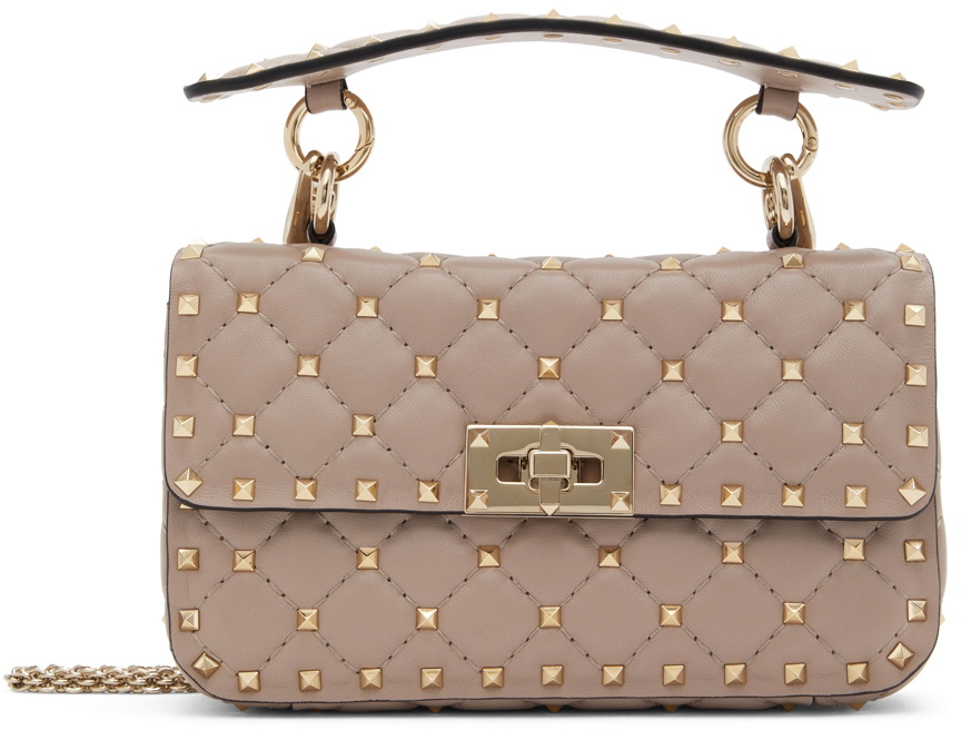 Valentino Beige Quilted Nappa Leather Rockstud Spike Small Shoulder Bag