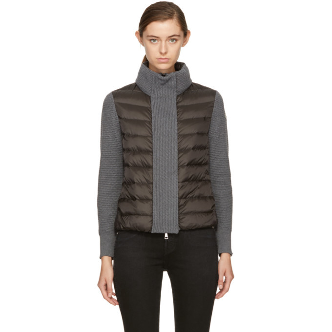 Moncler Black and Grey Down Knit Jacket Moncler