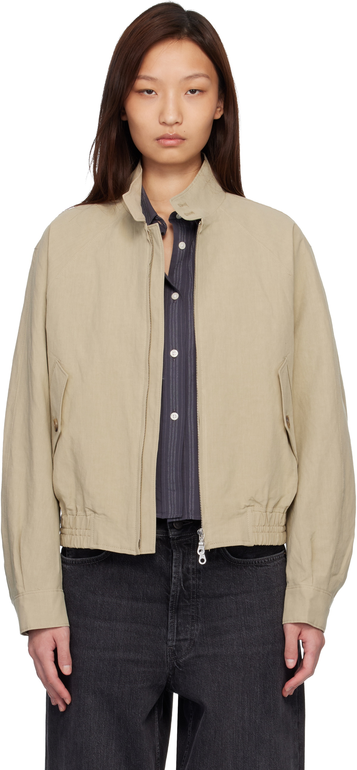 COOR Beige Linen Blend Harrington Jacket