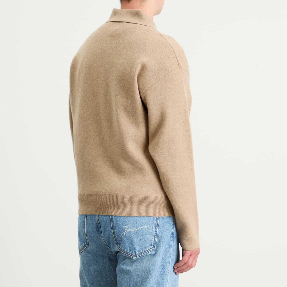 Jacquemus Men's Wool Cashmere Knitted Polo in Beige