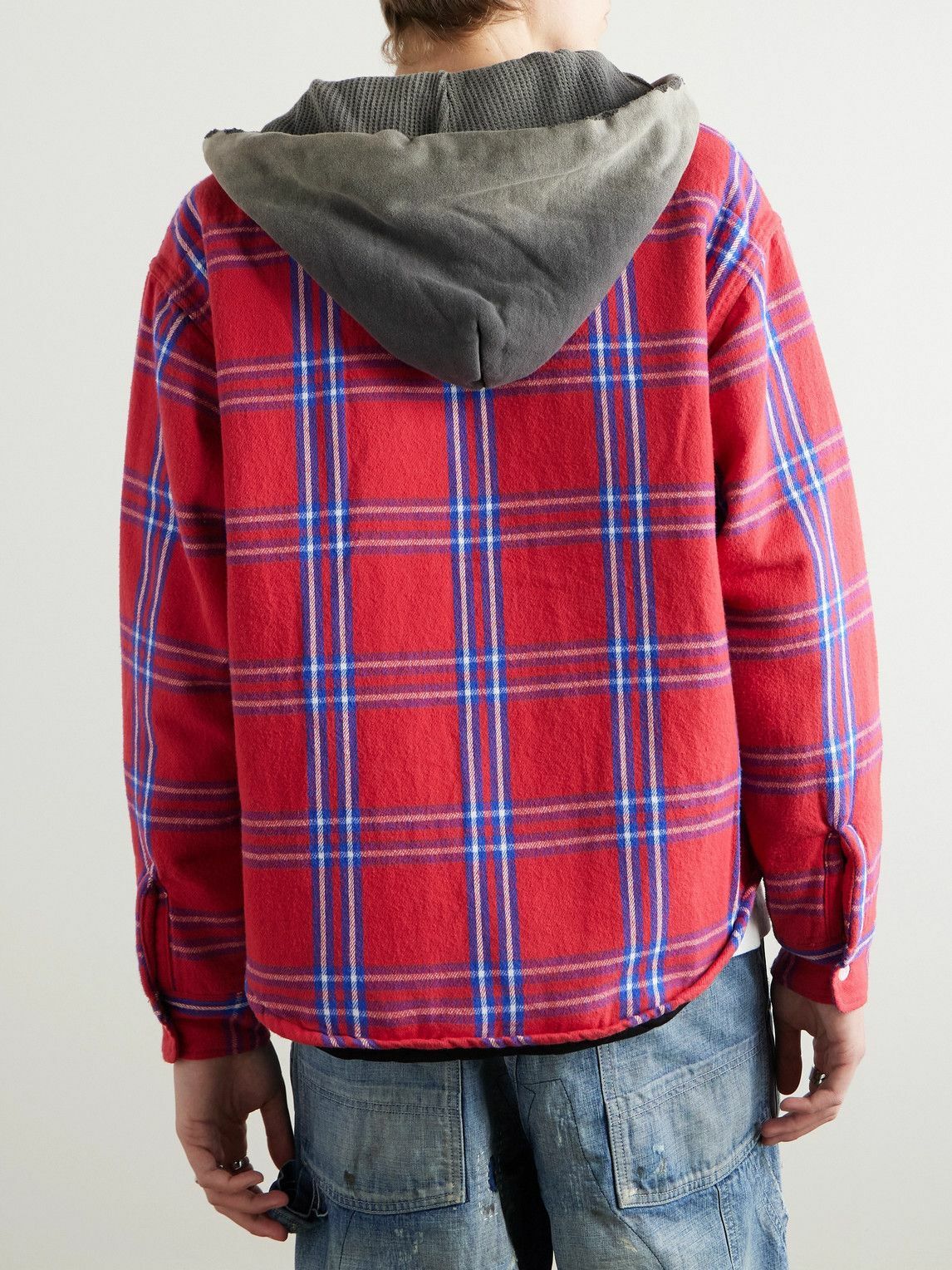 SAINT Mxxxxxx - Jersey-Trimmed Padded Checked Cotton-Flannel Hooded Overshirt - Red