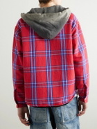 SAINT Mxxxxxx - Jersey-Trimmed Padded Checked Cotton-Flannel Hooded Overshirt - Red