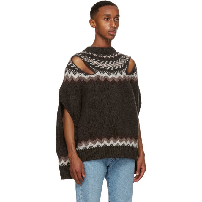 Stefan Cooke Brown and Off-White Wool Slashed Sweater Stefan Cooke