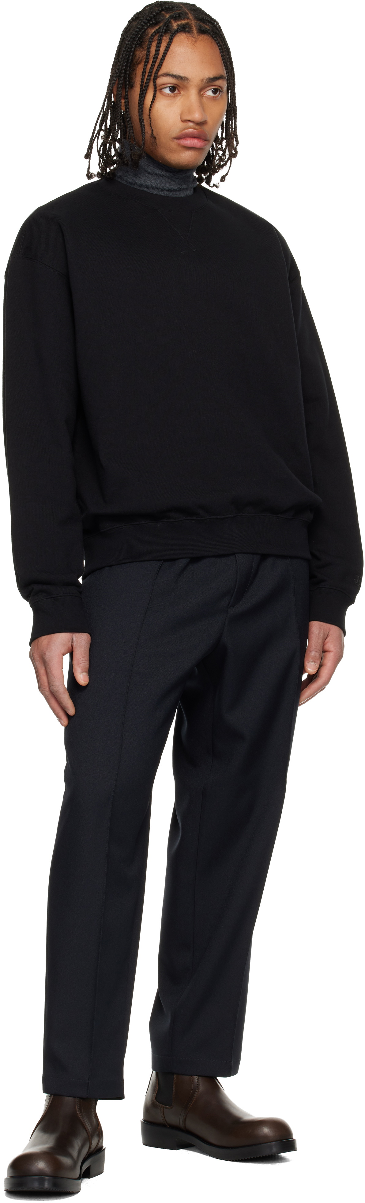 Jil Sander Black Cotton Terry Crew-Neck Sweatshirt