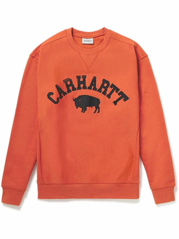 Photo: Carhartt WIP - Locker Sweat Logo-Embroidered Cotton-Blend Jersey Sweatshirt - Orange