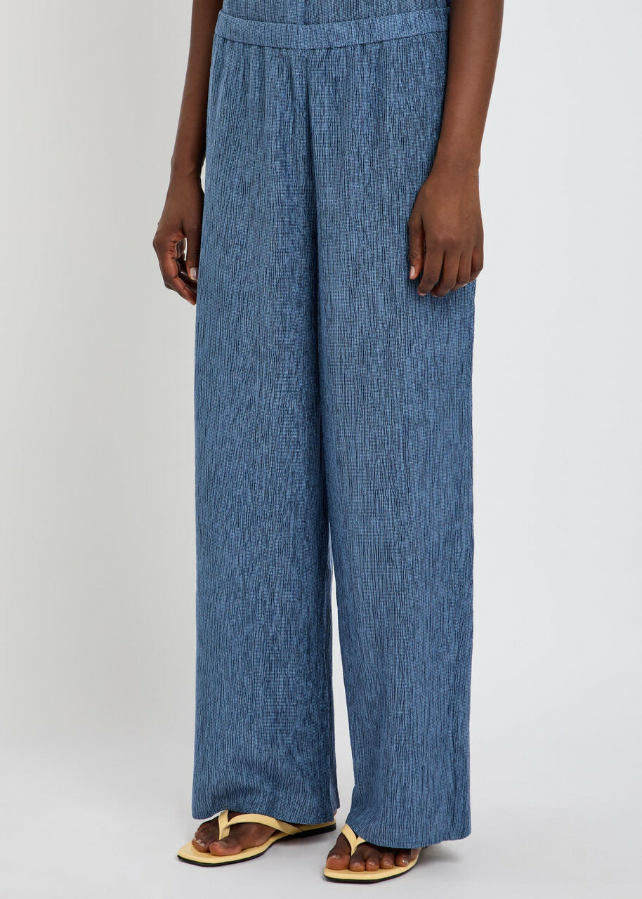 Eileen Fisher Crinkled Wide-leg Woven Trousers Blue
