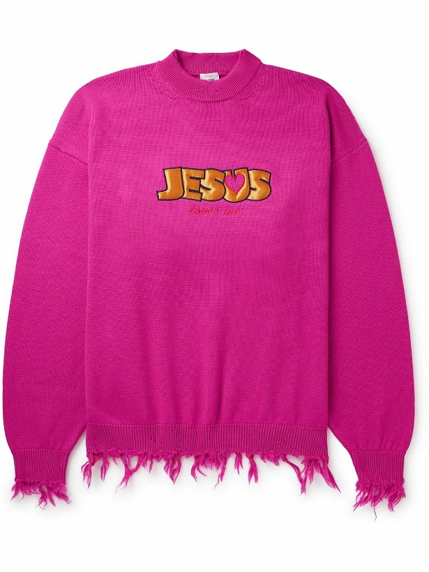 Photo: VETEMENTS - Jesus Loves You Distressed Merino Wool Sweater - Pink