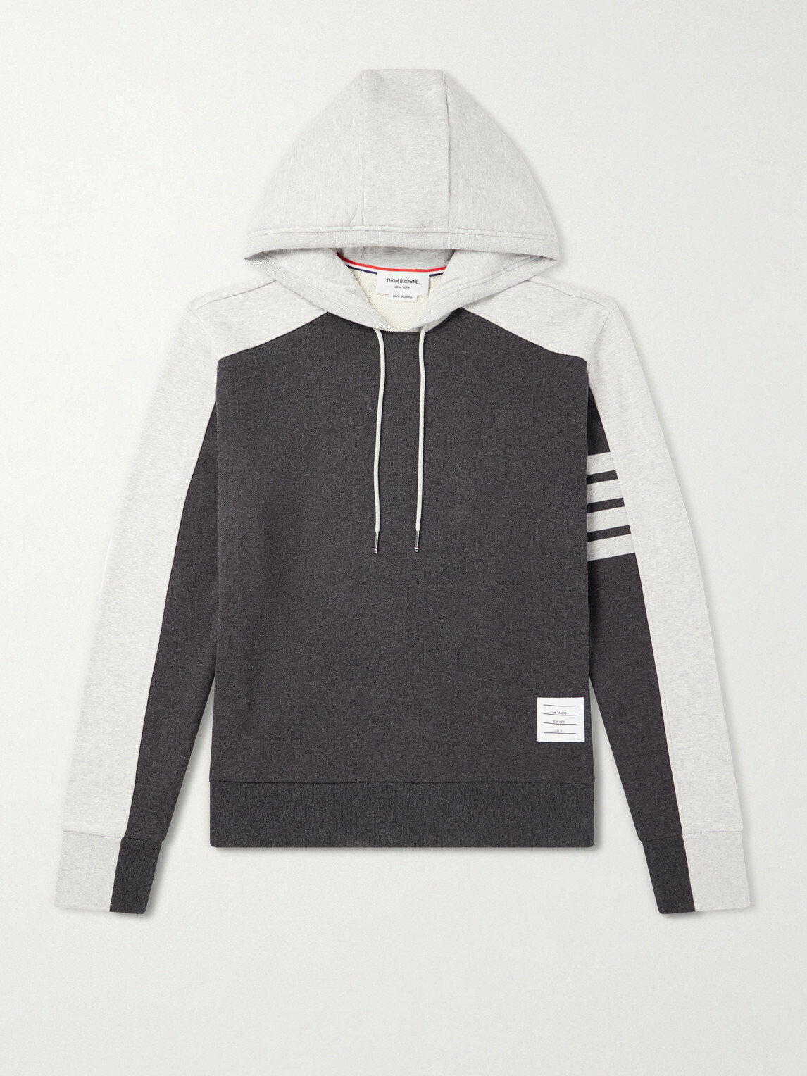 Thom Browne - Logo-Appliquéd Striped Cotton-Jersey Hoodie - Gray