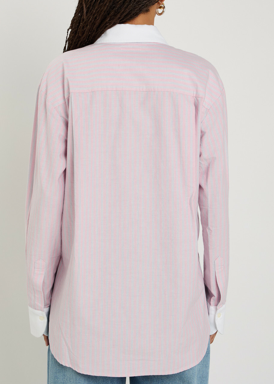 Mother The Room Frenchie Striped Cotton Shirt Pink