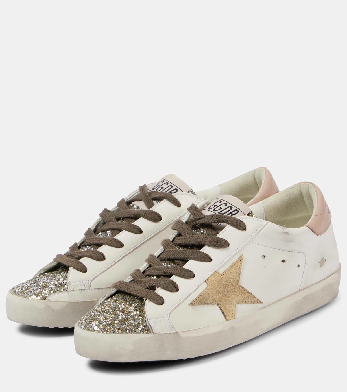 スニーカー Golden Super-Star Glitter-Detailed Leather Sneakers Golden Goose Super-Star glitter leather sneakers Golden