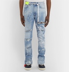 Off-White - EV BRAVADO Slim-Fit Crystal-Embellished Embroidered Distressed Denim Jeans - Blue