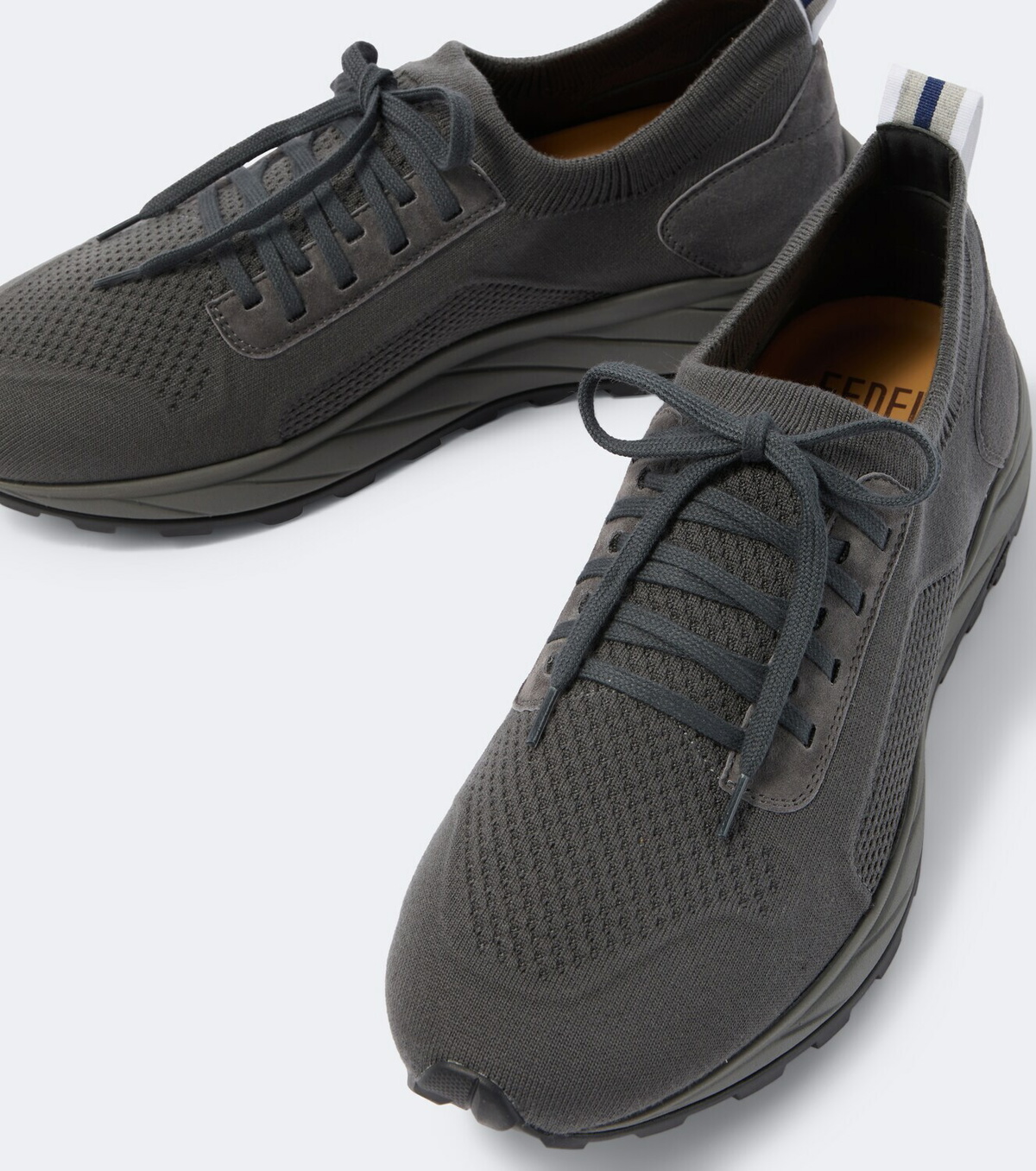 Fedeli Knitted suede-trimmed sneakers