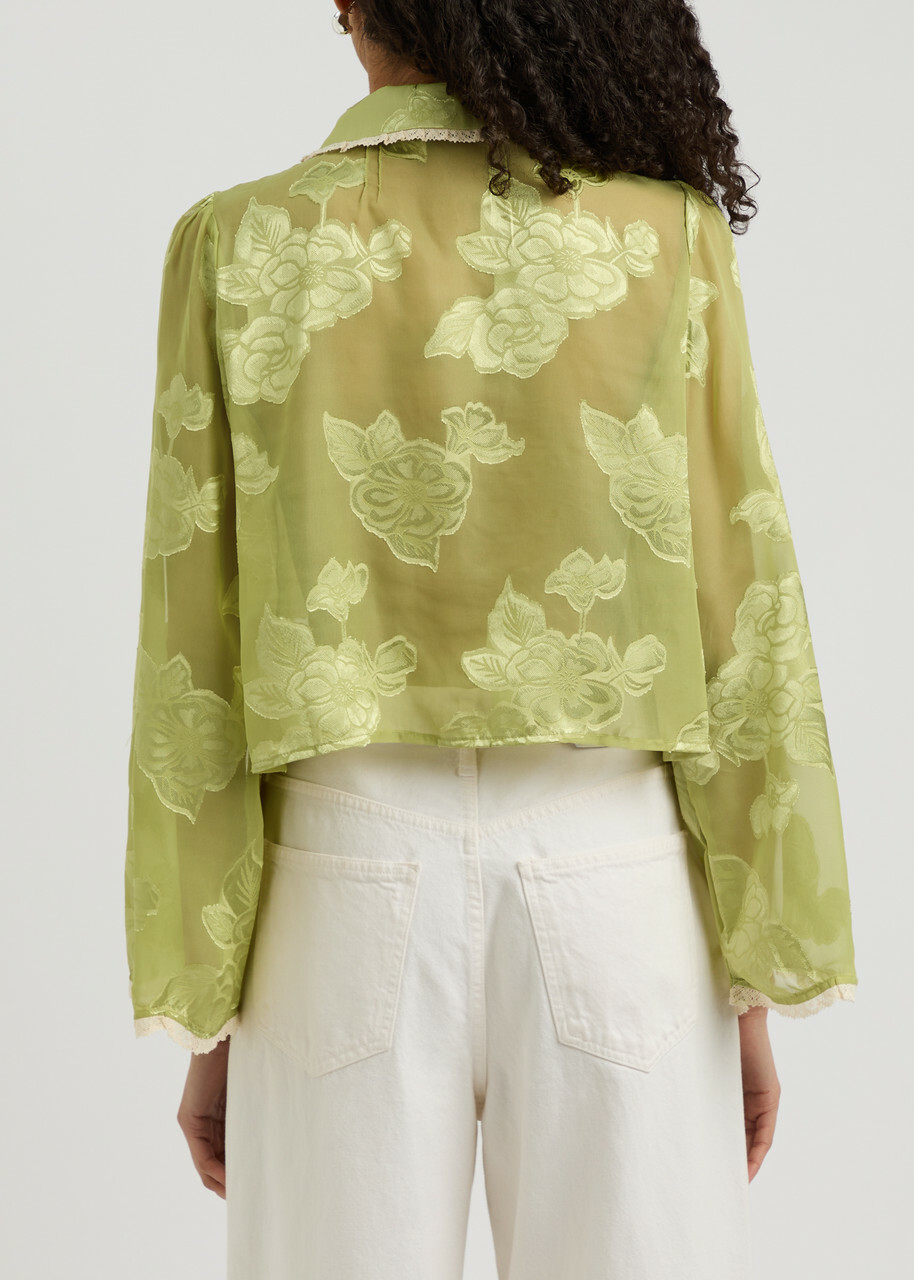 Sister Jane Emile Floral-jacquard Chiffon Shirt Light Green