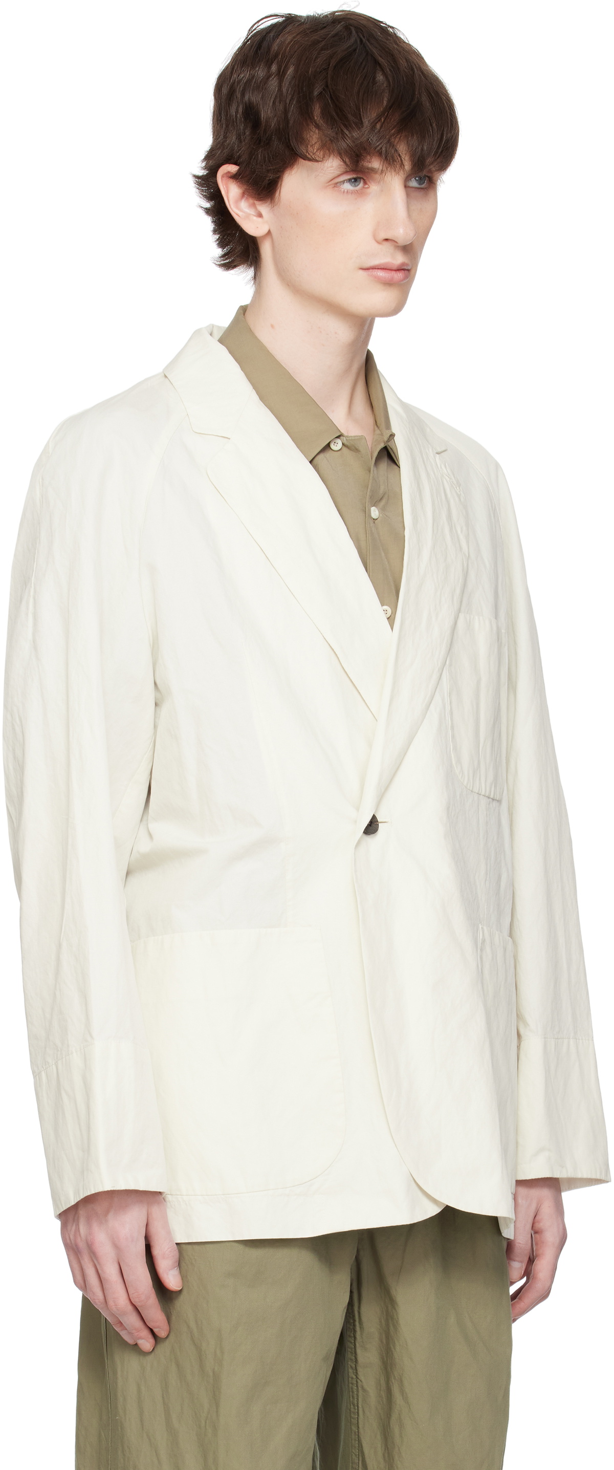 DOCUMENT Off-White Washed Cotton Double Breasted Blazer