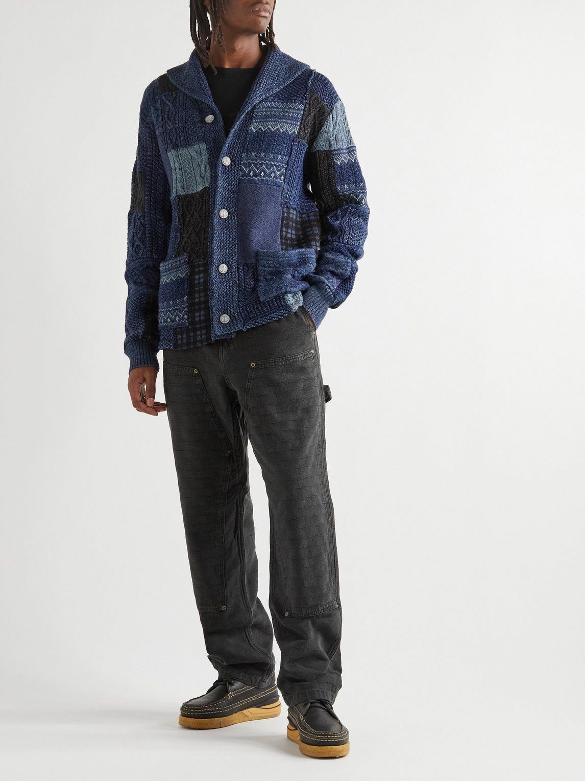 Patchwork Rrl RRL - Shawl-Collar Patchwork Cotton-Blend Cardigan - Blue RRL